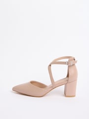 Friends Like These Nude Standard Fit Faux Leather Cross Strap Mid Block Heel Court Shoes - Image 5 of 5