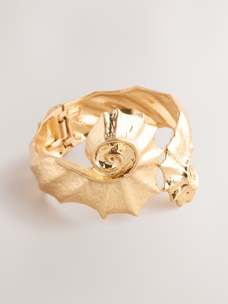 Gold Tone Shell Hinge Bangle - Image 1 of 3