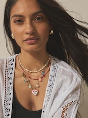 Pink Pretty Charm/Pearl 3 Layer Necklace - Image 1 of 4