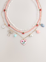 Pink Pretty Charm/Pearl 3 Layer Necklace - Image 2 of 4