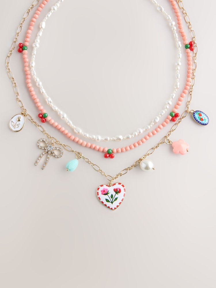 Pink Pretty Charm/Pearl 3 Layer Necklace - Image 2 of 4