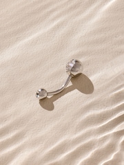 Silver Tone Sparkle Waterproof Stainless Steel Belly Bar - Image 2 of 3