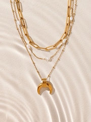 Gold Tone Stainless Steel Waterproof 3 Layer Pendant Necklace - Image 1 of 4
