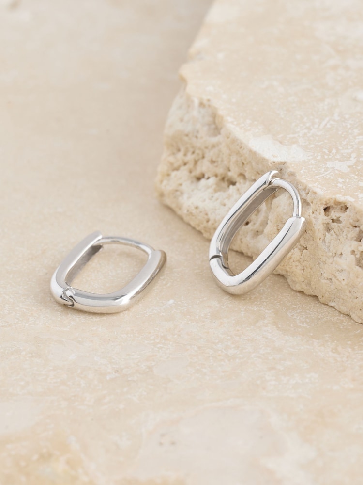 스털링 실버 - 직사각형 후프 귀걸이 - 3의 이미지 2
