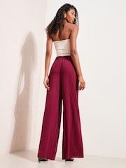 Friends Like These Burgundy Red Super Wide Leg Trousers with Linen - Image 4 of 4