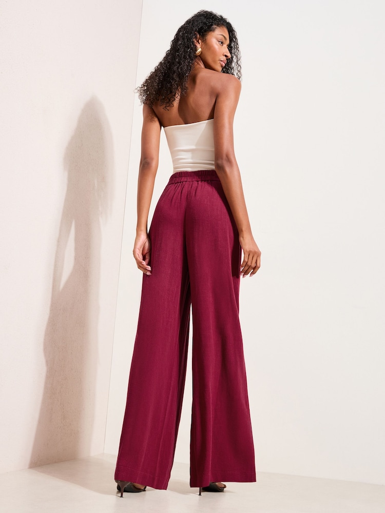 Friends Like These Burgundy Red Super Wide Leg Trousers with Linen - Image 4 of 4