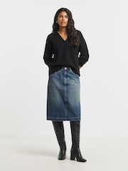 Simply Be Blue Vintage Wash Knee Length Skirt - Image 1 of 4