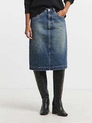 Simply Be Blue Vintage Wash Knee Length Skirt - Image 2 of 4