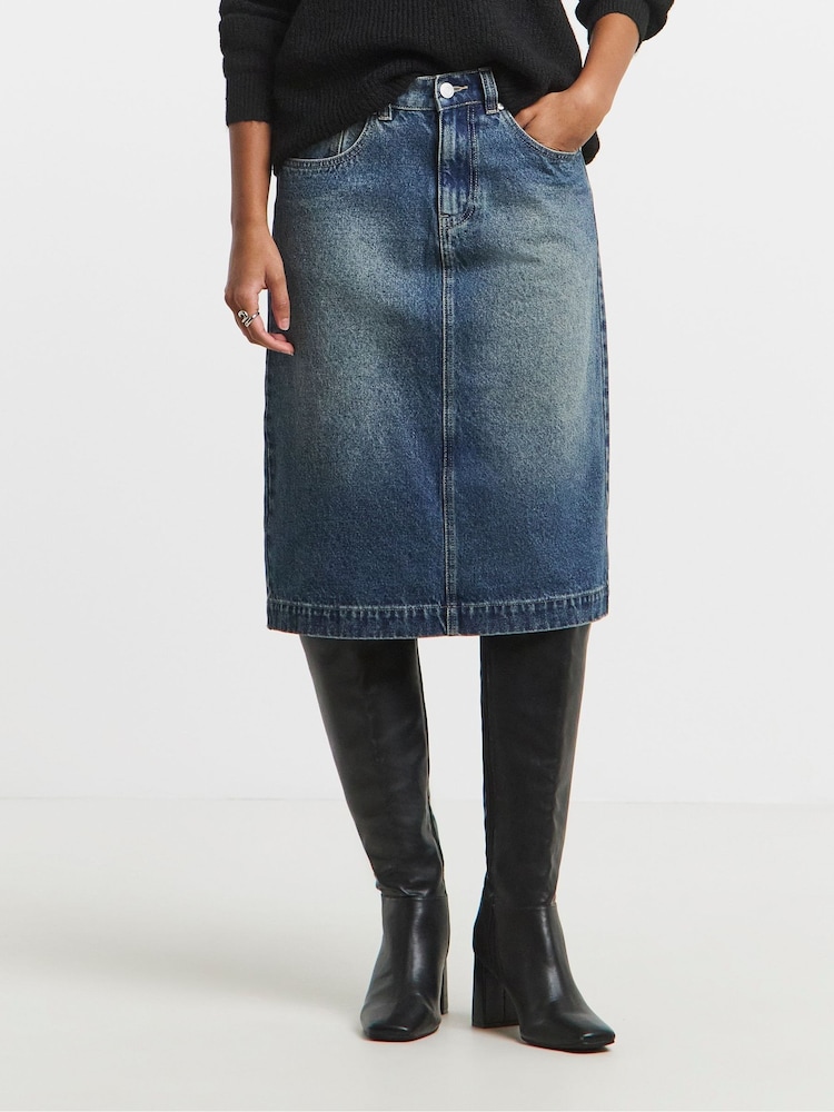 Simply Be Blue Vintage Wash Knee Length Skirt - Image 2 of 4 Simply Be Blue Vintage Wash Knee Length Skirt - Image 2 of 4