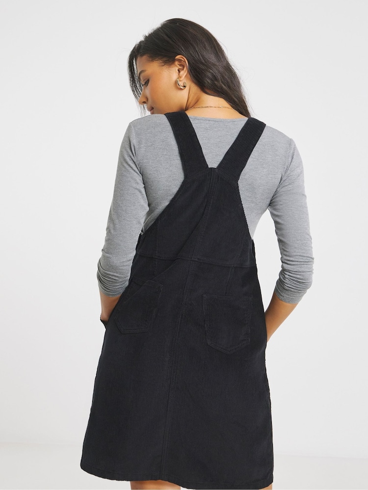 Simply Be Black Cord Mini Dungaree Dress - Image 2 of 4