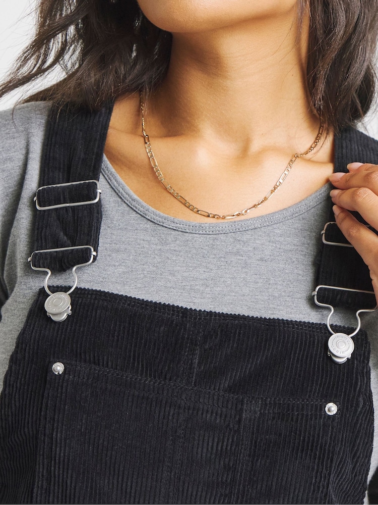 Simply Be Black Cord Mini Dungaree Dress - Image 4 of 4