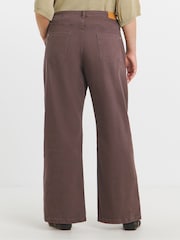 Simply Be Brown Pleated Wide Leg Jeans - Image 2 of 4