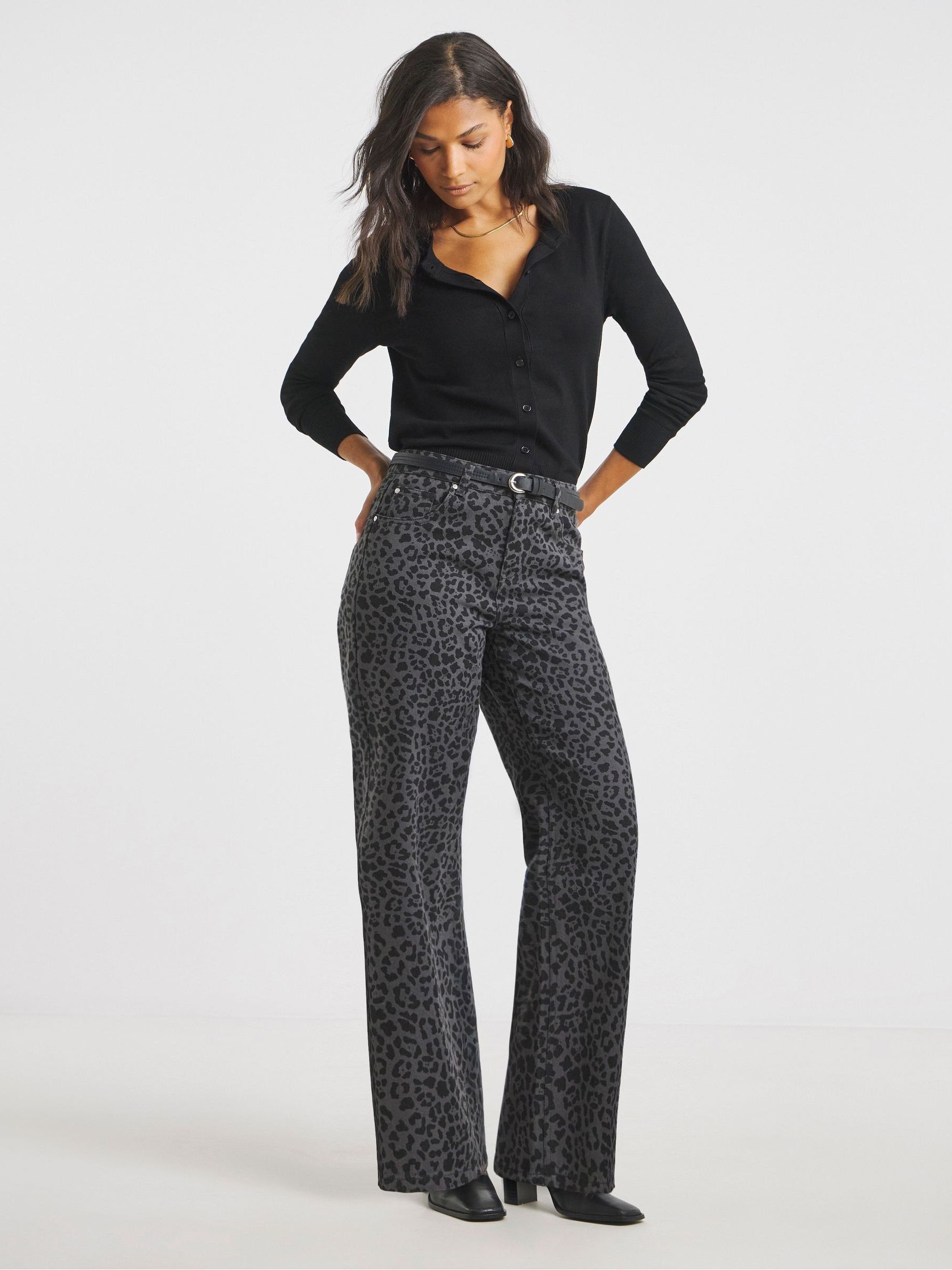 Buy Simply Be Grey Leopard Print Wide Leg Jeans from Next USA