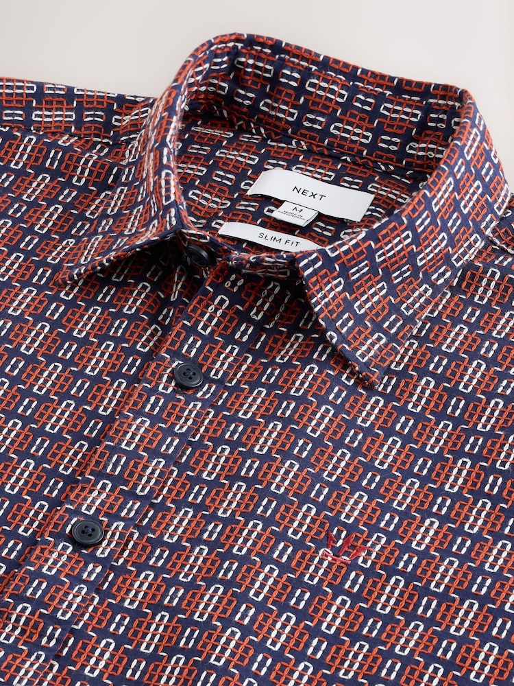 Navy Textured Embroidered Short Sleeve Shirt - Image 2 of 3