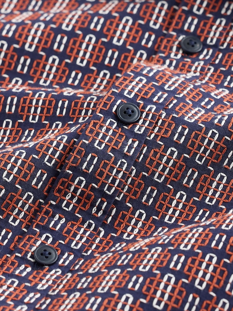 Navy Textured Embroidered Short Sleeve Shirt - Image 3 of 3