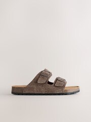 Brown Weave Embossed Suede Two Buckle Sandals - Image 1 of 5