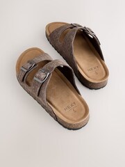 Brown Weave Embossed Suede Two Buckle Sandals - Image 3 of 5