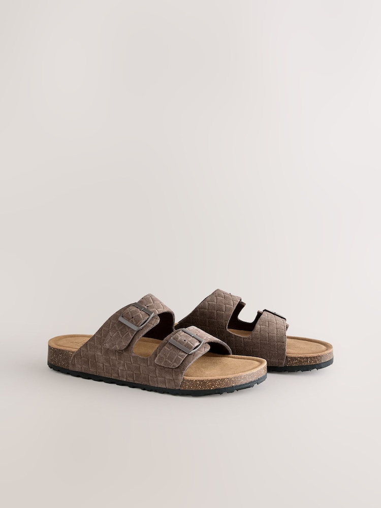 Buy Brown Weave Embossed Suede Two Buckle Sandals from Next USA display picture 3
