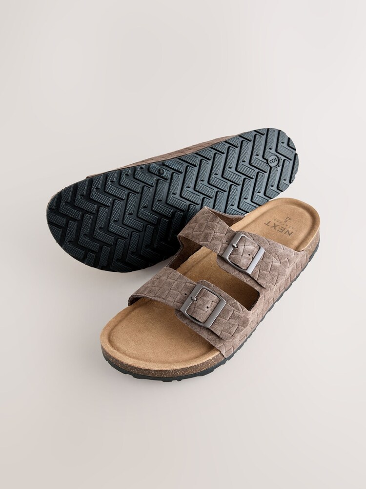 Brown Weave Embossed Suede Two Buckle Sandals - Image 5 of 5