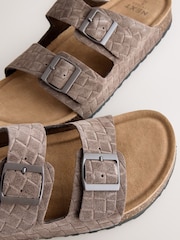 Brown Weave Embossed Suede Two Buckle Sandals - Image 6 of 7