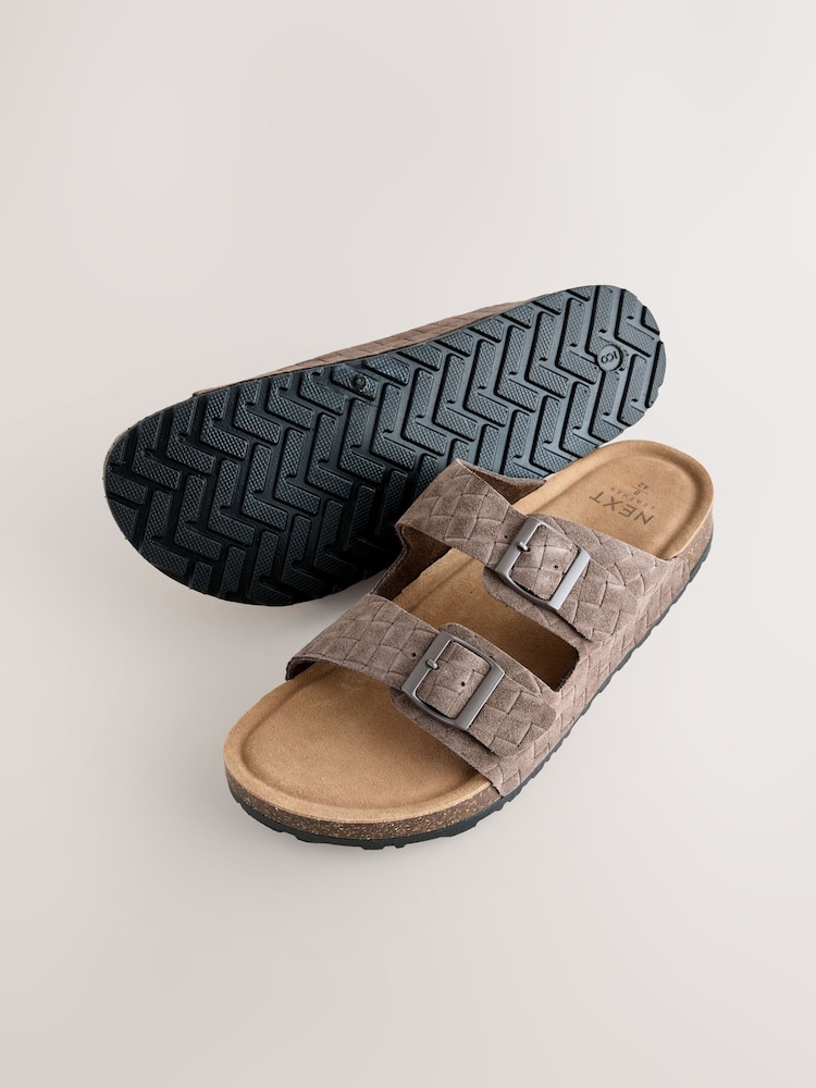Brown Weave Embossed Suede Two Buckle Sandals - Image 7 of 7