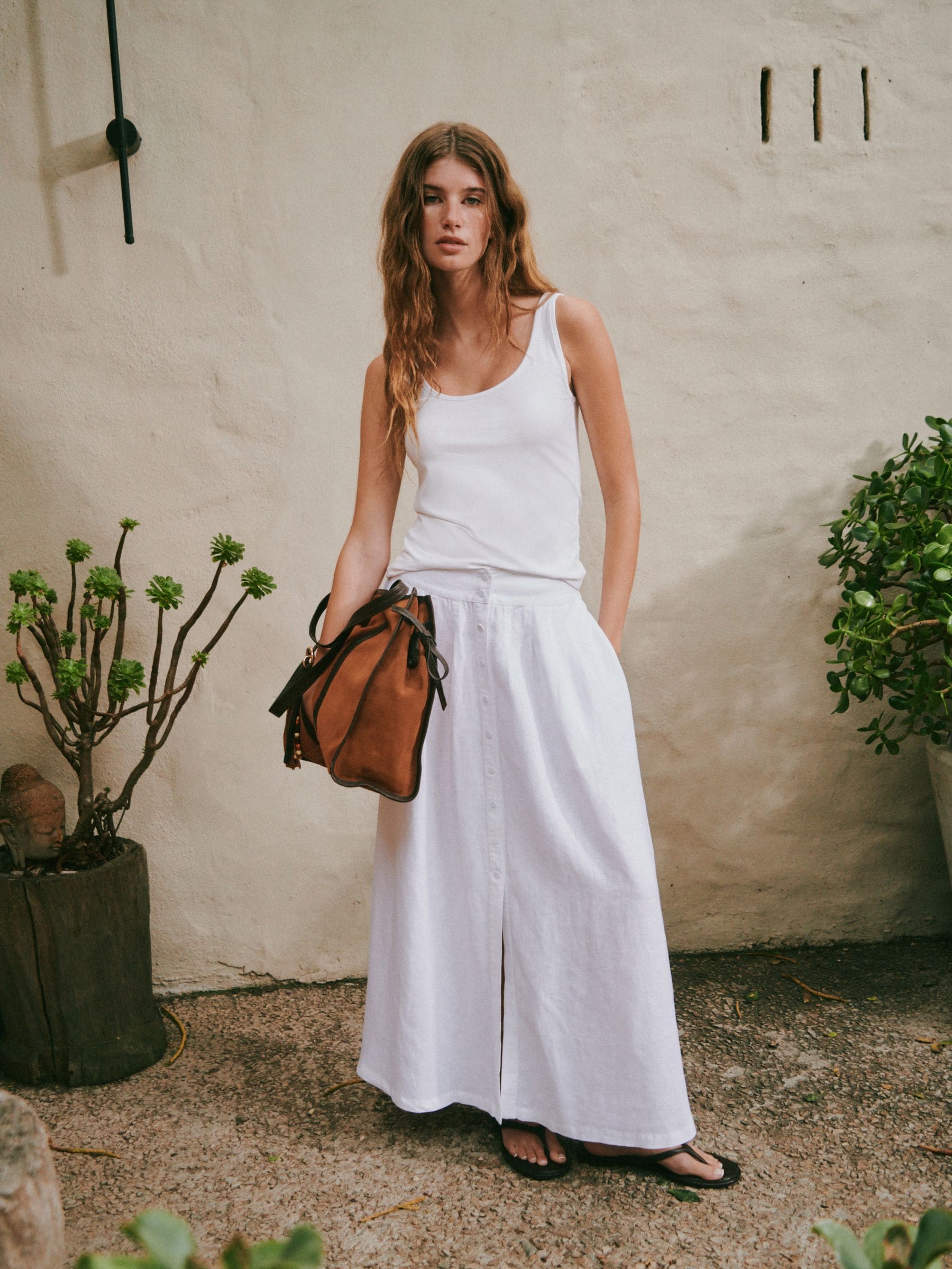 Buy White N. Premium Linen Midi Skirt from Next Canada