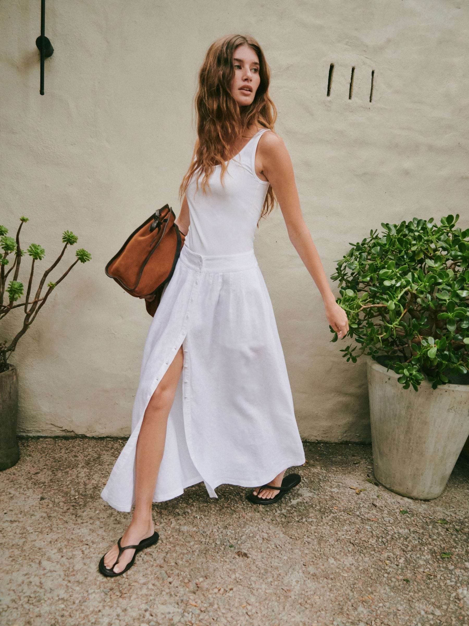 Buy White N. Premium Linen Midi Skirt from Next Canada