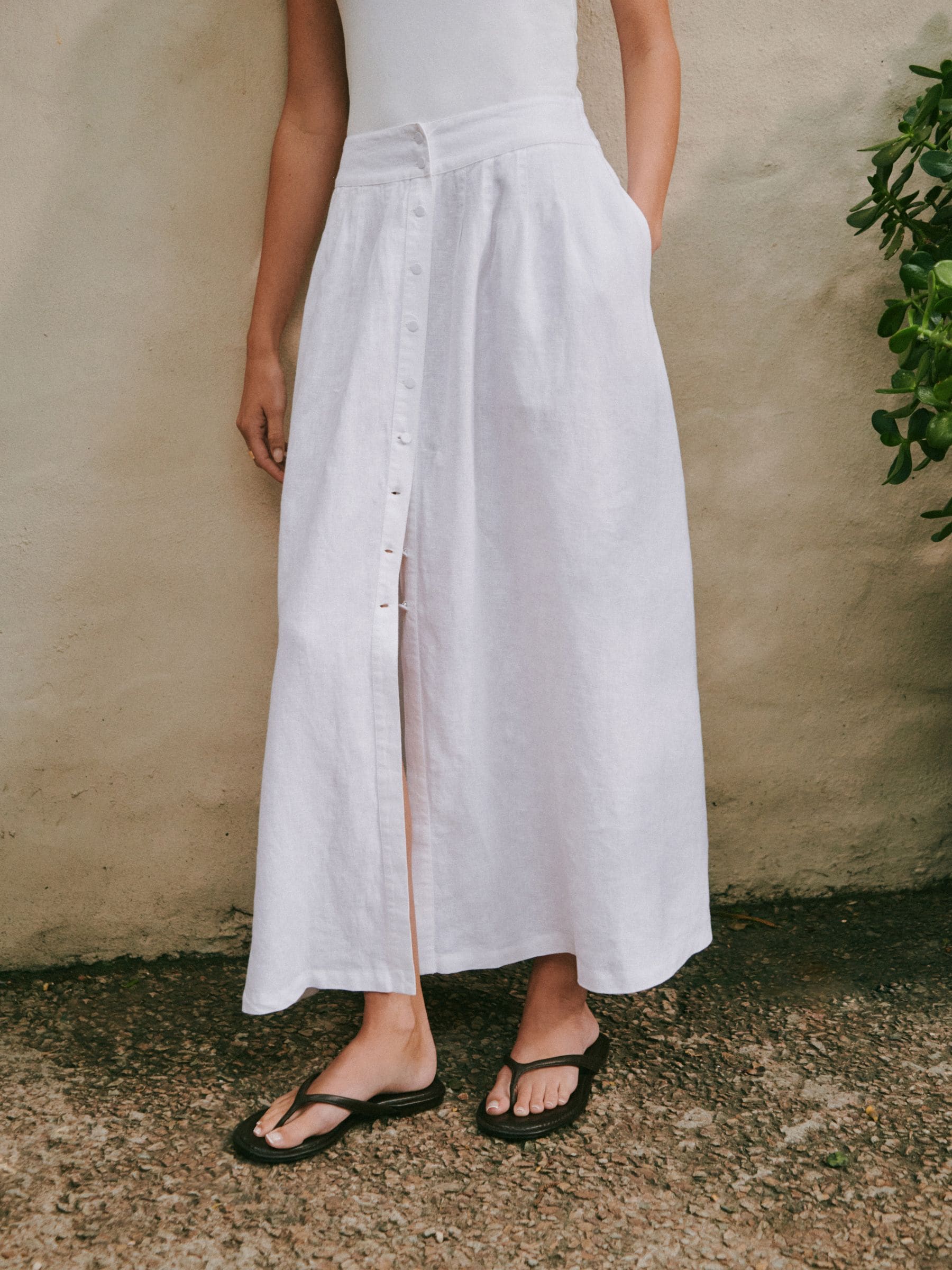 Buy White N. Premium Linen Midi Skirt from Next Canada