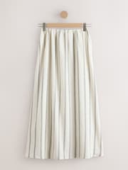 Ecru/Navy Stripe N. Premium Linen Cotton Blend Maxi Skirt - Image 1 of 3