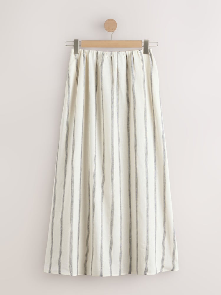 Ecru/Navy Stripe N. Premium Linen Cotton Blend Maxi Skirt - Image 1 of 3