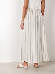 Ecru/Navy Blue Stripe N. Premium Linen Cotton Blend Maxi Skirt - Image 4 of 8