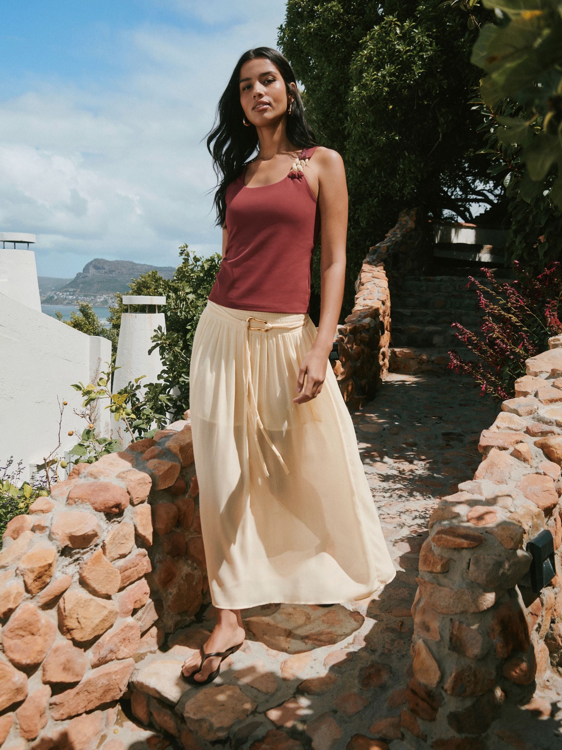Buy Ecru Belted Chiffon Maxi Skirt from Next USA