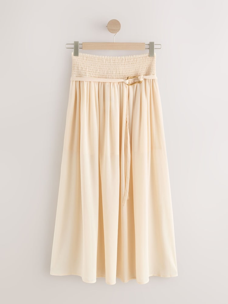 Ecru Belted Chiffon Maxi Skirt - Image 1 of 3
