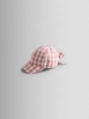 JoJo Maman Bébé Light Pink Gingham Cap With Bow - Image 2 of 4