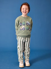 JoJo Maman Bébé Green Tractor 2-Piece Sweatshirt & Stripe Trouser Set - Image 1 of 3