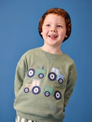 JoJo Maman Bébé Green Tractor 2-Piece Sweatshirt & Stripe Trouser Set - Image 2 of 3