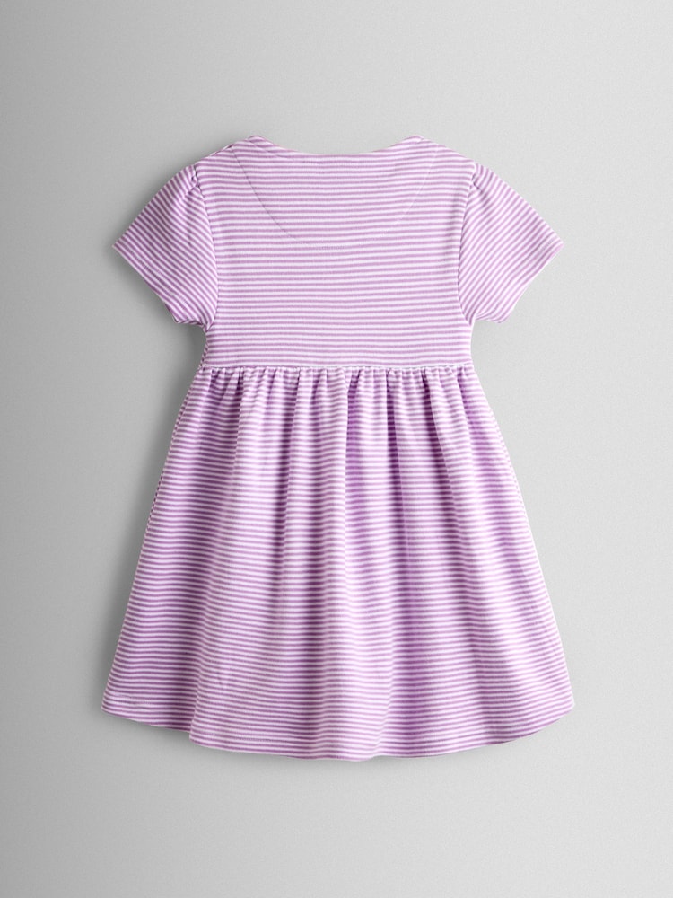 JoJo Maman Bébé Lilac Purple Cherry Appliqué Pocket Flutter Sleeve Dress - Image 2 of 3