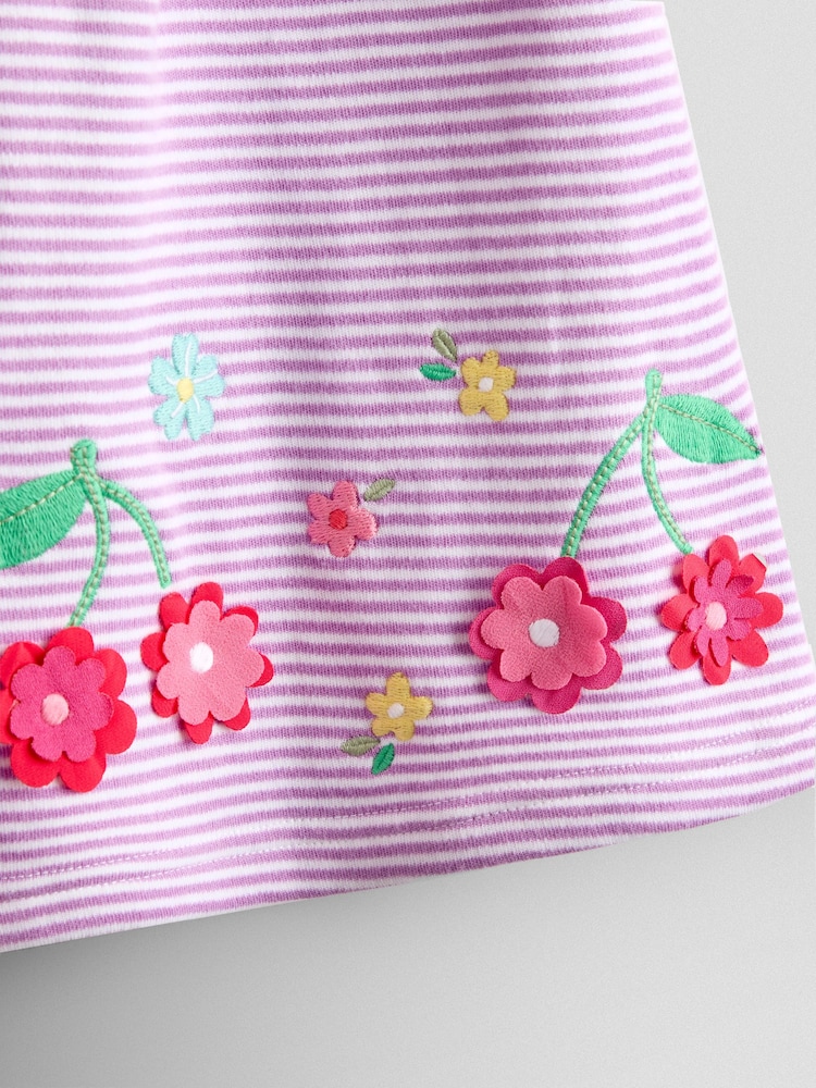 JoJo Maman Bébé Lilac Purple Cherry Appliqué Pocket Flutter Sleeve Dress - Image 3 of 3