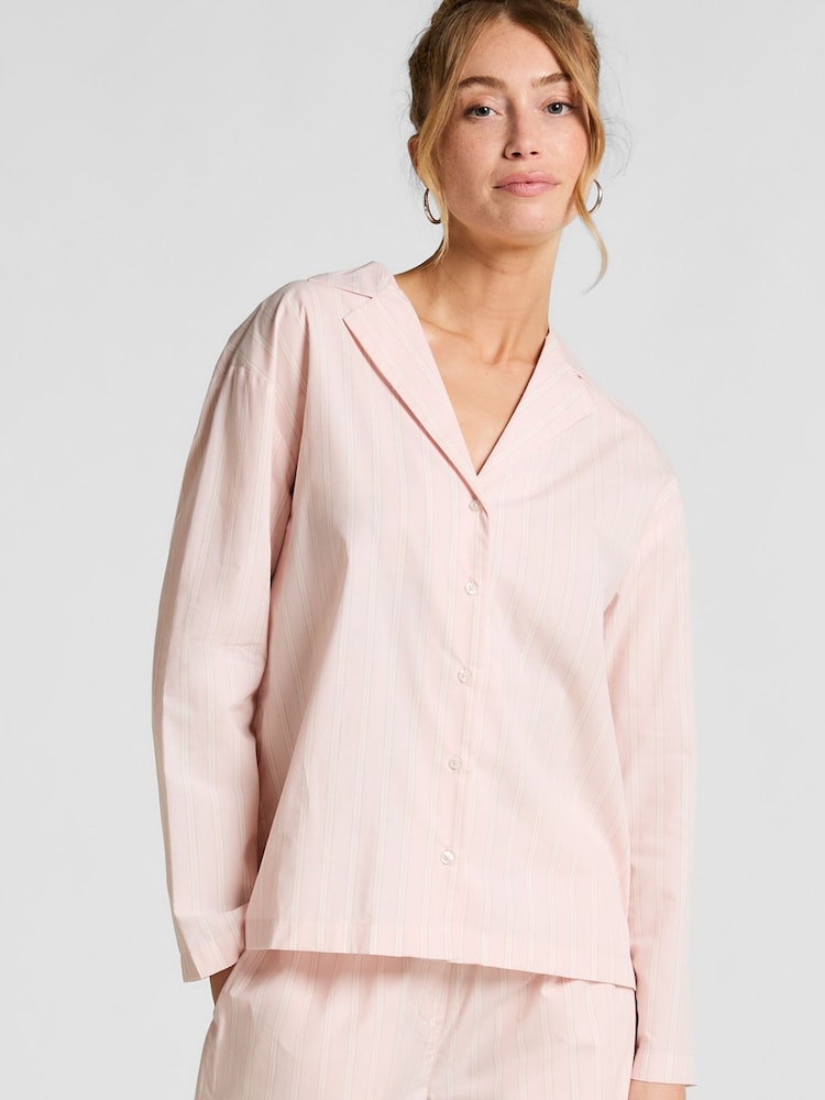 Hunkemoller Pink Poplin Cotton Pyjama Top - Image 1 of 5