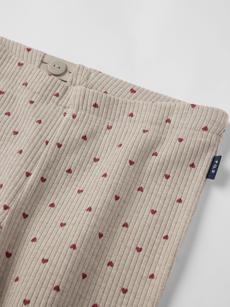 Polarn O. Pyret Cotton Ribbed Heart Print Flares Leggings - صورة 2 من 2 Polarn O. Pyret Cotton Ribbed Heart Print Flares Leggings - صورة 2 من 2