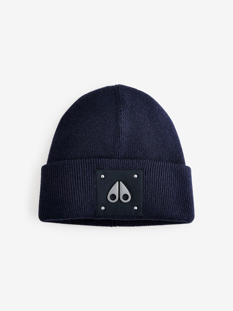 Moose Knuckles Blue Large Logo Beanie - Image 2 of 5 Moose Knuckles Blue Large Logo Beanie - Image 2 of 5