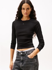 Tommy Jeans Black 2 Pack Logo Lond Sleeve T-Shirt - Image 1 of 5