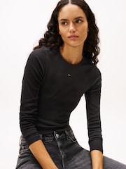 Tommy Jeans Black 2 Pack Logo Lond Sleeve T-Shirt - Image 4 of 5