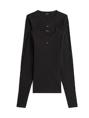 Tommy Jeans Black 2 Pack Logo Lond Sleeve T-Shirt - Image 5 of 5