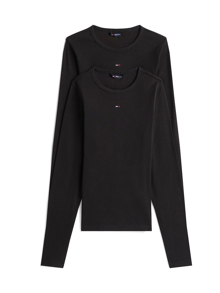 Tommy Jeans Black 2 Pack Logo Lond Sleeve T-Shirt - Image 5 of 5 Tommy Jeans Black 2 Pack Logo Lond Sleeve T-Shirt - Image 5 of 5