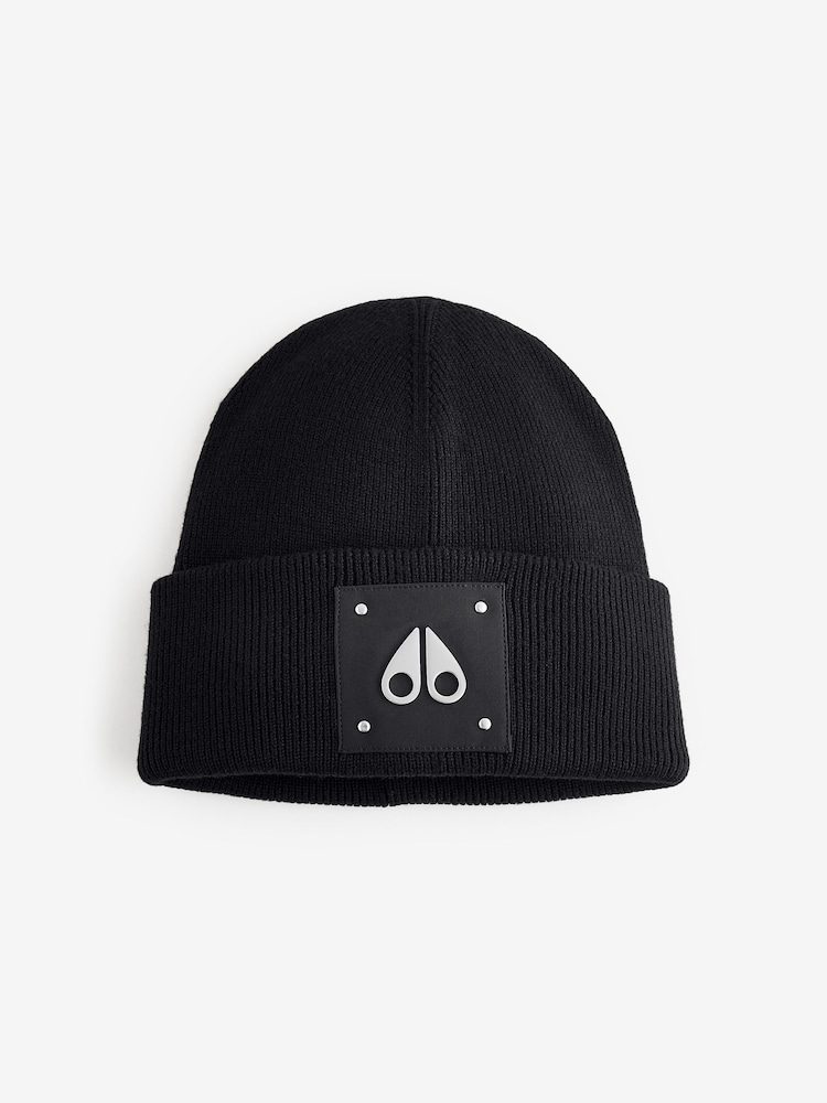 Moose Knuckles Black Large Logo Beanie - Image 1 of 7 Moose Knuckles Black Large Logo Beanie - Image 1 of 7