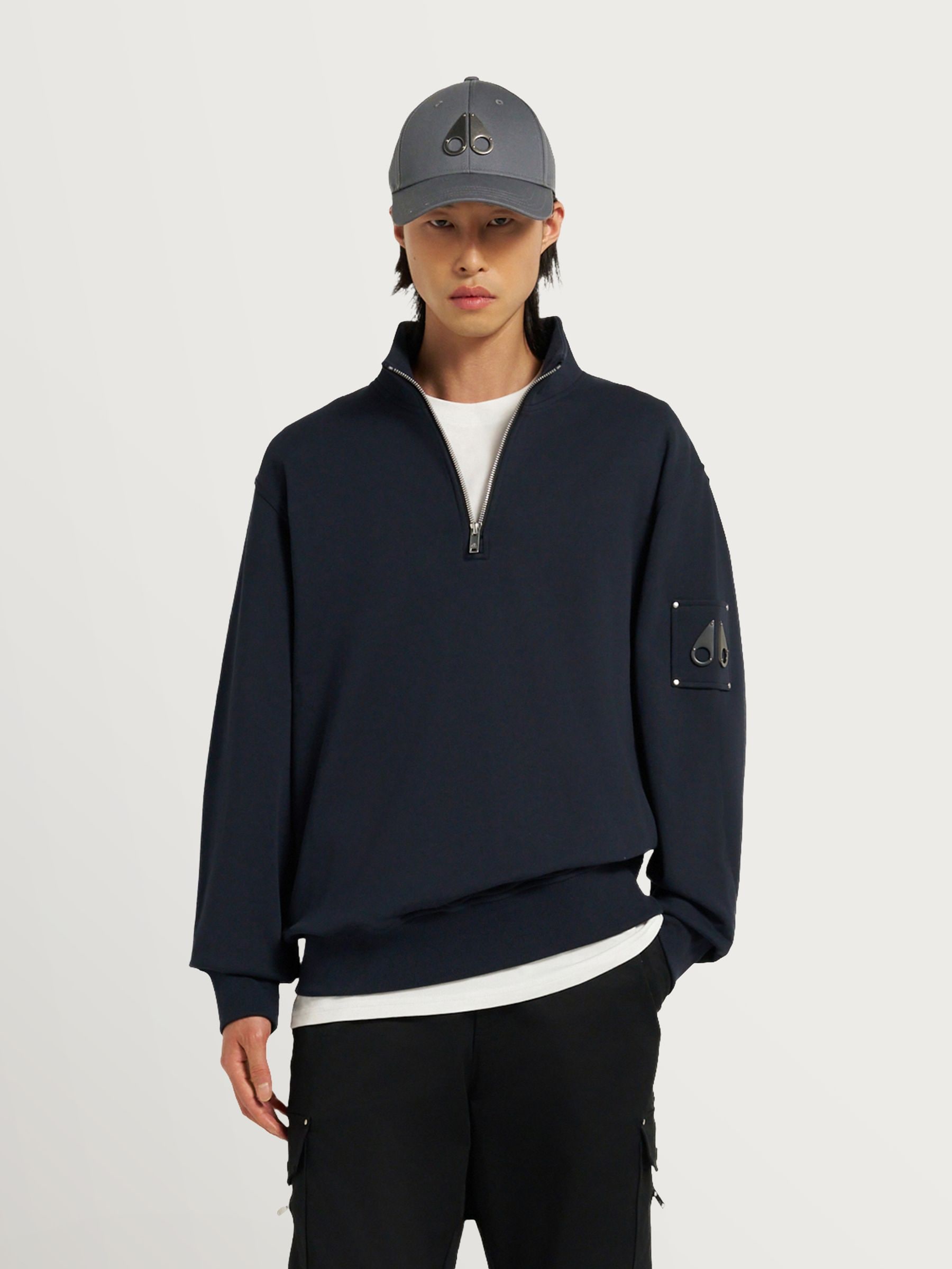 Buy Moose Knuckles Blue Hartsfield Quarter Zip Sweatshirt from the 
