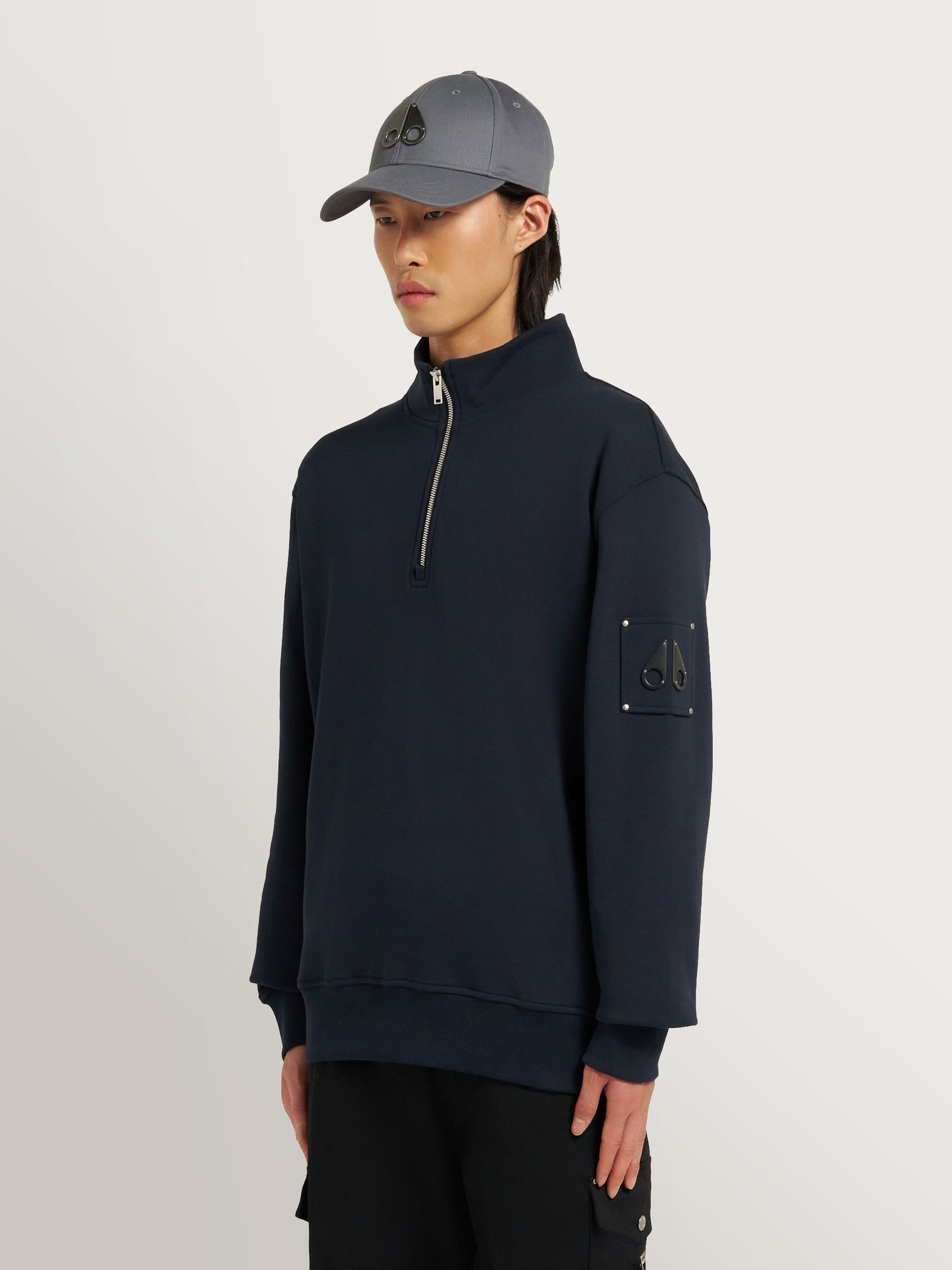 Buy Moose Knuckles Blue Hartsfield Quarter Zip Sweatshirt from the