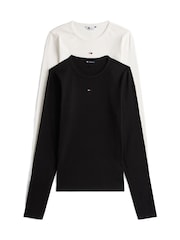 Tommy Jeans Black Chrome 2 Pack Logo Lond Sleeve T-Shirt - Image 1 of 6