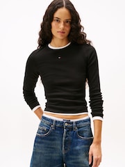 Tommy Jeans Black Chrome 2 Pack Logo Lond Sleeve T-Shirt - Image 4 of 6